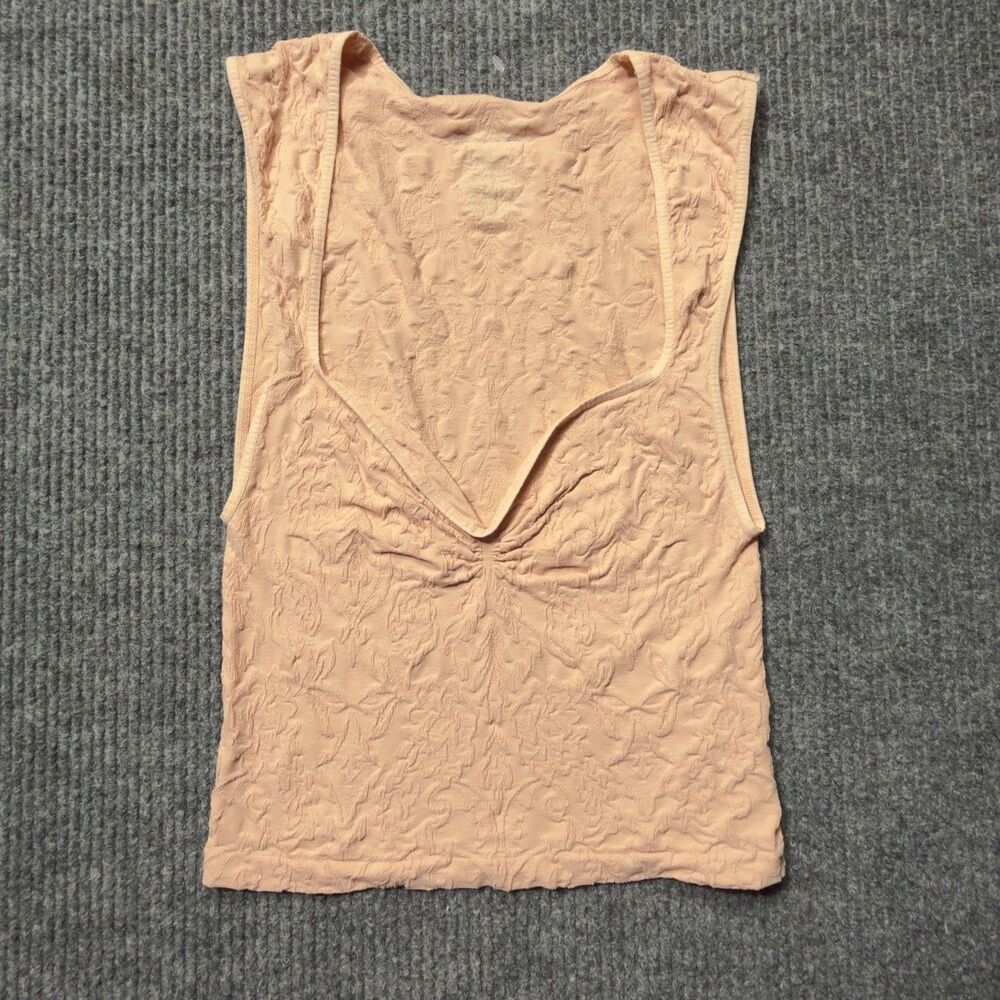 Intimately Free People Size M/L Peach Textured Jacquard Floral V-Neck Tank Top